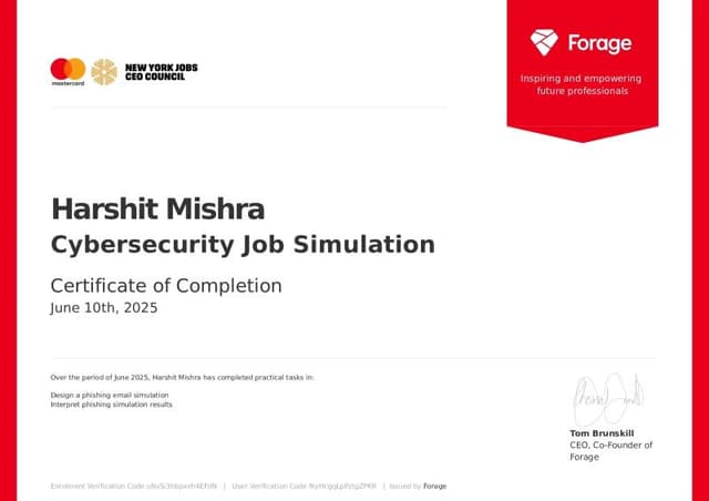 Cybersecurity Job Simulation from Mastercard